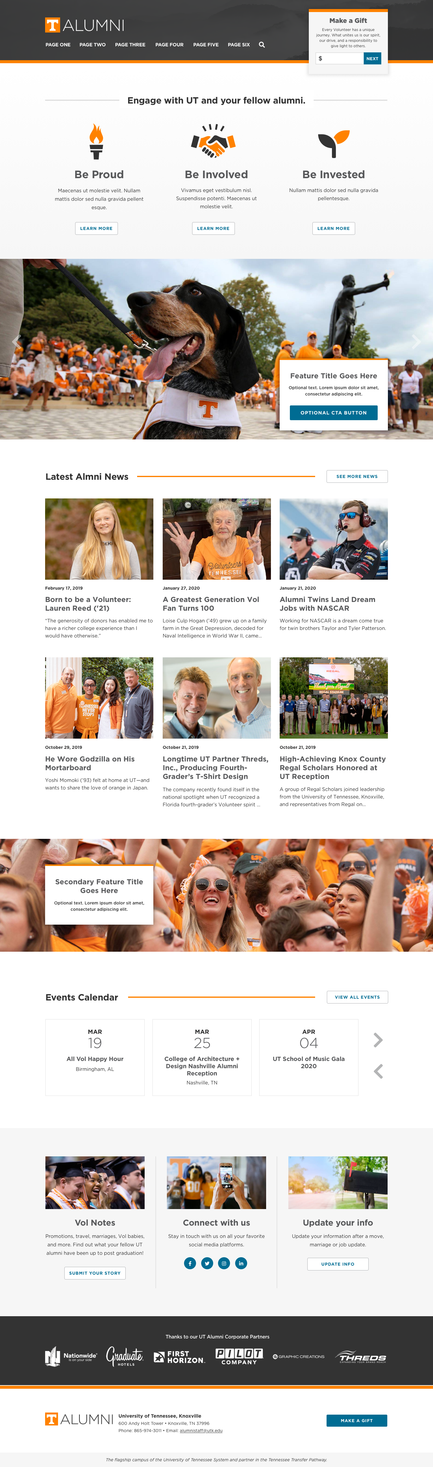 Initial Concept B from the University of Tennessee Alumni Association Redesign
